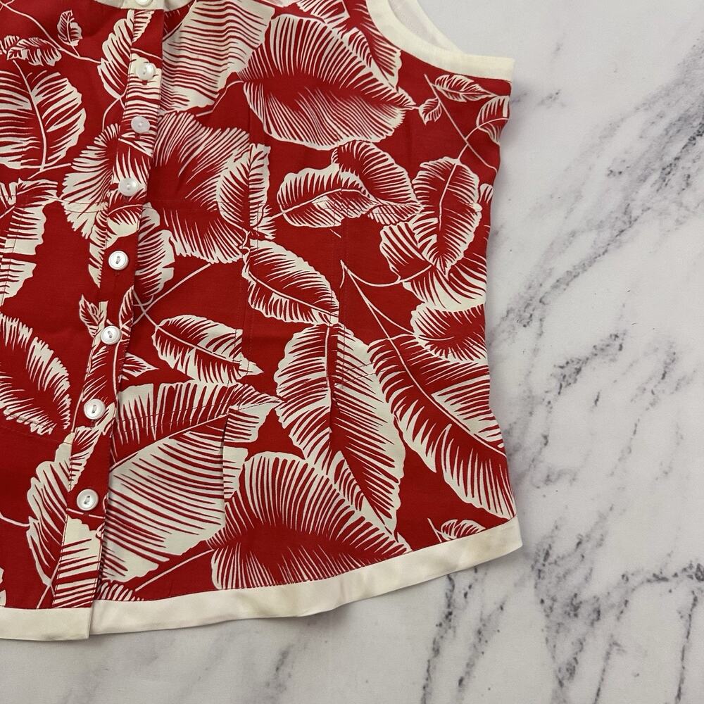 Nine West Vintage Y2k Tropical Floral Top Size 14 Red White Tropical Sleeveless - Picture 3 of 9